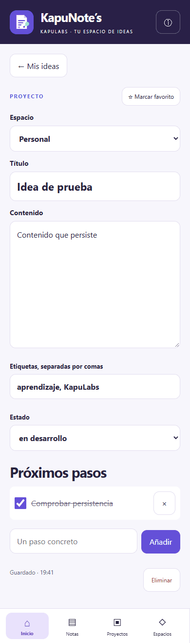 Editor de una nota en móvil